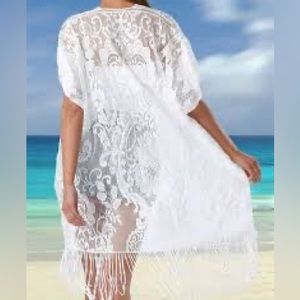 New women’s open front lace fringed cover up, OSFM